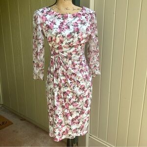 Connected Apparel dress pink floral midi bell sleeve sz 4P